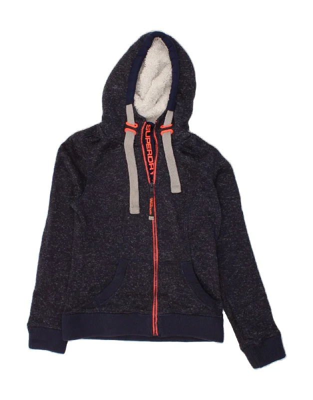 SUPERDRY Mens Zip Hoodie Sweater Small Navy Blue Flecked Polyester Graphic Sweater Embroidered Appliqued SUPERDRY Mens Zip Hoodie Sweater Small Navy Blue Flecked Polyester Graphic Sweater Embroidered Appliqued