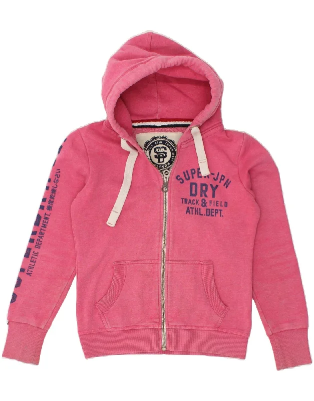 SUPERDRY Womens Graphic Zip Hoodie Sweater UK 10 Small Pink Cotton Denim Fabric Leather Fabric Suede Fabric