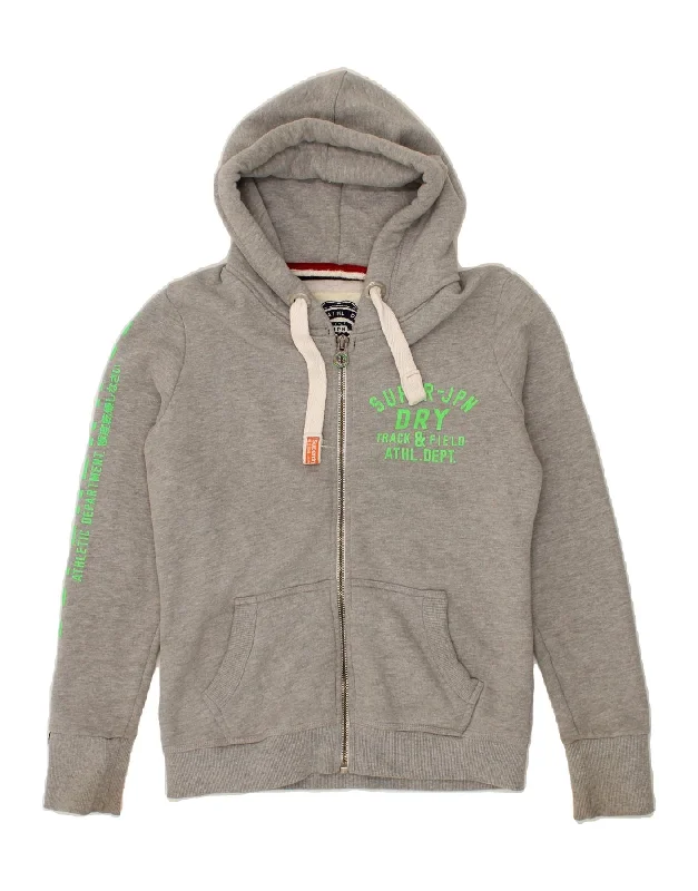 SUPERDRY Womens Graphic Zip Hoodie Sweater UK 14 Medium Grey Cotton Jersey Fabric Tulle Fabric Batik Fabric