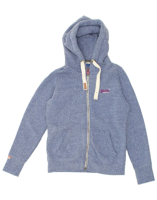 SUPERDRY Womens Zip Hoodie Sweater UK 16 Large Blue Flecked Cotton Terry Terry Cloth Terry Knit SUPERDRY Womens Zip Hoodie Sweater UK 16 Large Blue Flecked Cotton Terry Terry Cloth Terry Knit