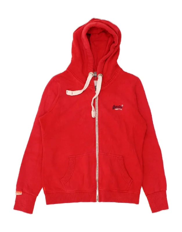 SUPERDRY Womens Zip Hoodie Sweater UK 16 Large Red Oversized Loose Flowy