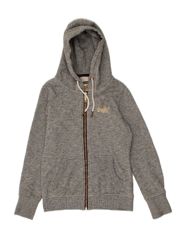 SUPERDRY Womens Zip Hoodie Sweater UK 8 Small Grey Flecked Cotton Fleece Fabric Down Fabric Feather Fabric SUPERDRY Womens Zip Hoodie Sweater UK 8 Small Grey Flecked Cotton Fleece Fabric Down Fabric Feather Fabric