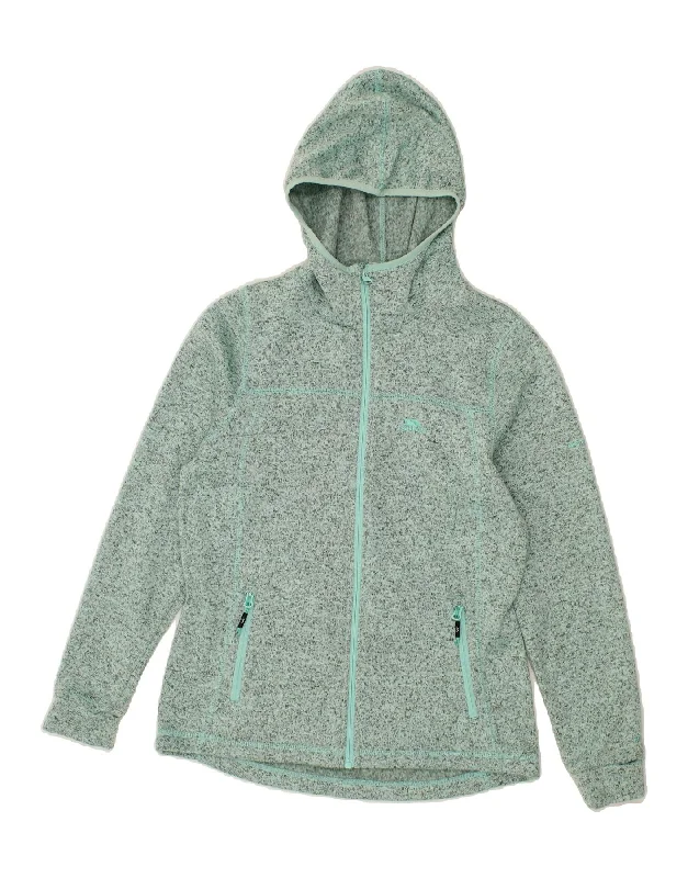 TRESPASS Womens Zip Hoodie Sweater Size 14 Large Turquoise Flecked Cotton Ribbed Striped Patterned TRESPASS Womens Zip Hoodie Sweater Size 14 Large Turquoise Flecked Cotton Ribbed Striped Patterned