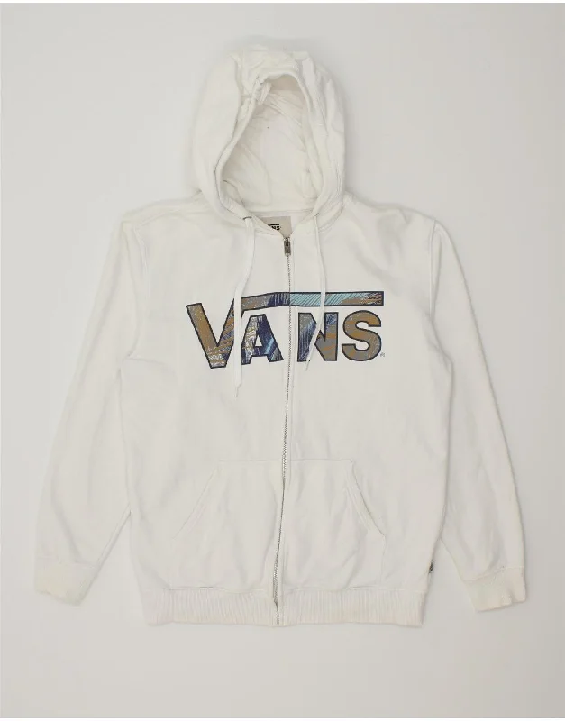VANS Mens Graphic Zip Hoodie Sweater Medium White Cotton Silk Blend Satin Velvet