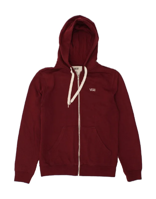 VANS Mens Zip Hoodie Sweater XS Burgundy Cotton Silk Blend Satin Velvet