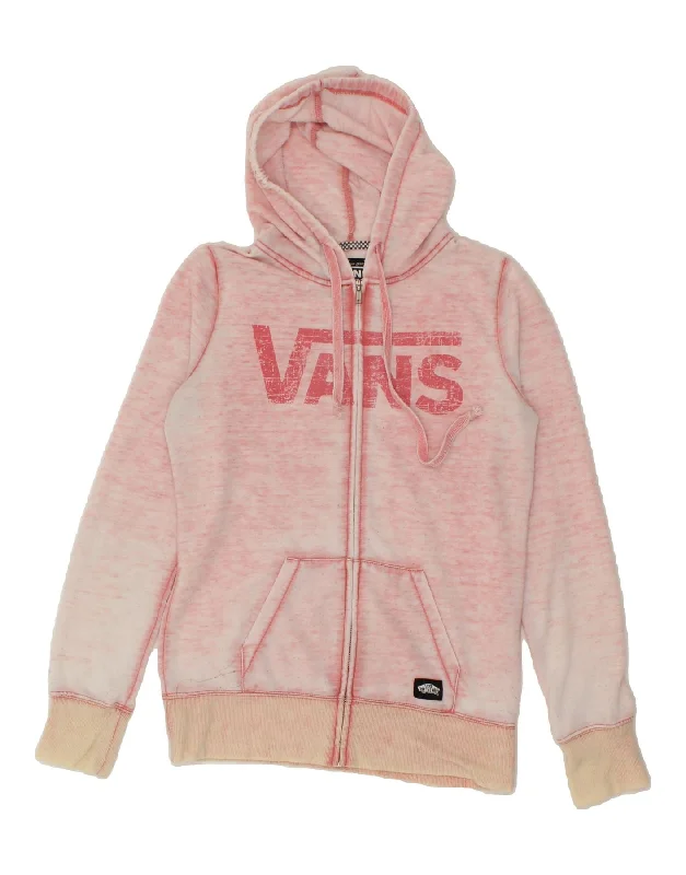 VANS Womens Graphic Zip Hoodie Sweater UK 10 Small Pink Cotton Fitted Slim Tailored