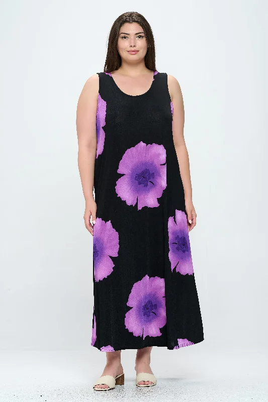 Plus Size Print Stretchy Tank Long Dress- 7000BN-TXP1-W113 Tunics Prom sequined
