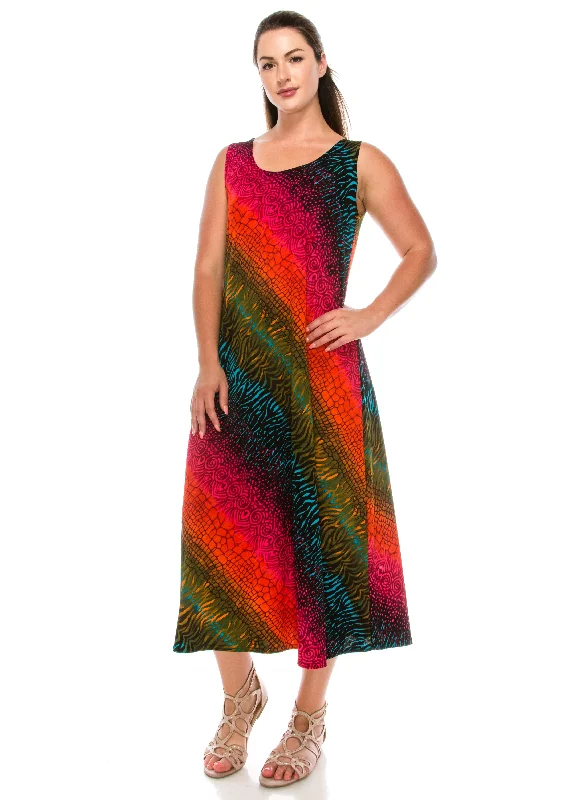Plus Size Print Stretchy Tank Long Dress-7000BN-TXP1-W182 Tunics Wedding white