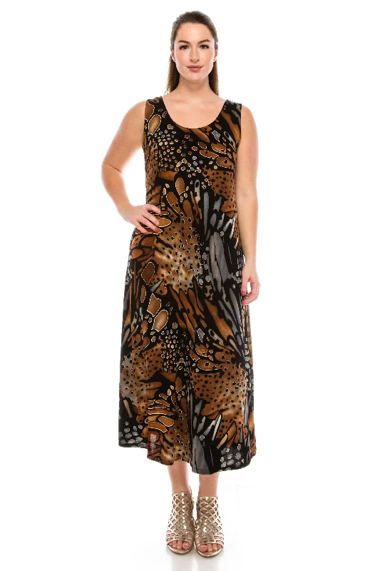 Plus Size Print Stretchy Tank Long Dress-7000BN-TXP1-W207 Tunics Party sparkling