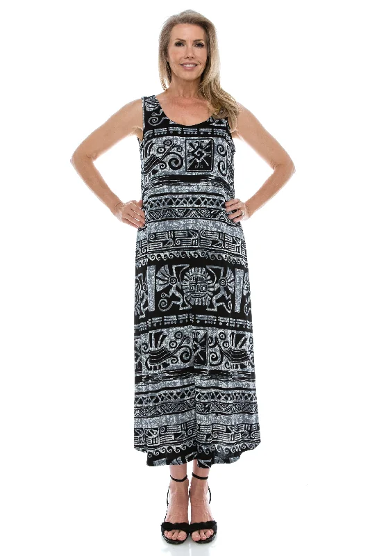 Plus Size Print Tank Long Dress Sleeveless-  7000BN-TXP1-W901 Tunics Evening elegant