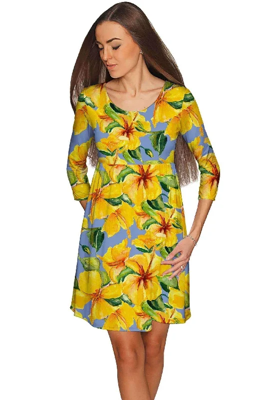 After the Rain Gloria Empire Waist Yellow Floral Dress - Women Elegant Long Evening