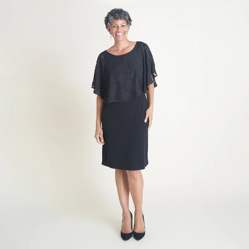 Alyssa Black Chiffon Burnout Cape Dress Tunics Versatile functional