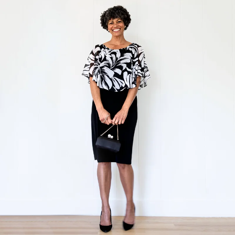 Alyssa Black Floral Cape Dress Tunics Timeless classic