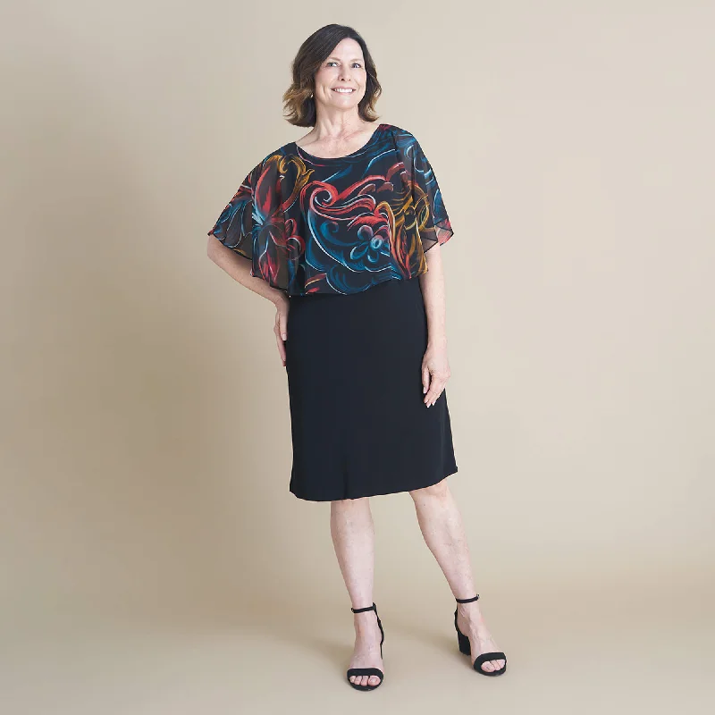 Alyssa Rust Chiffon Cape Dress Tunics Fashionable trendy