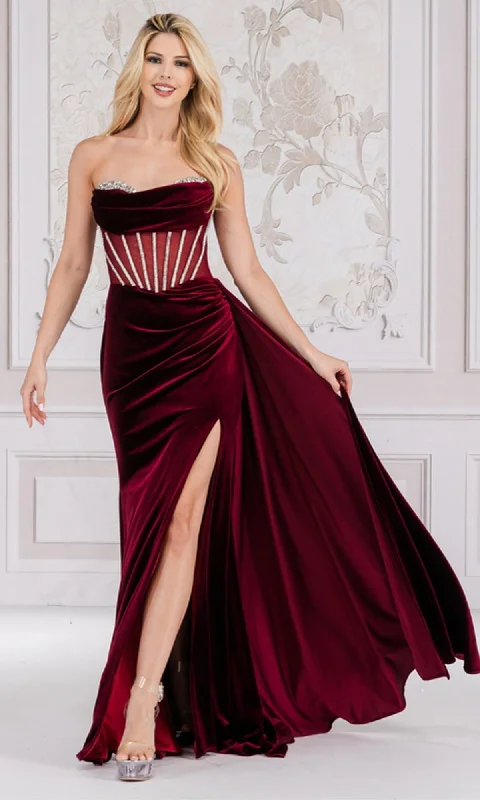 Sheer-Waist Strapless Long Velvet Prom Dress 5051 Tunics Essential wardrobe