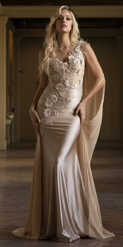 Amelia Couture 388 Long One Shoulder Draping Cape Bustier Bodice Dress Tunics Spring floral