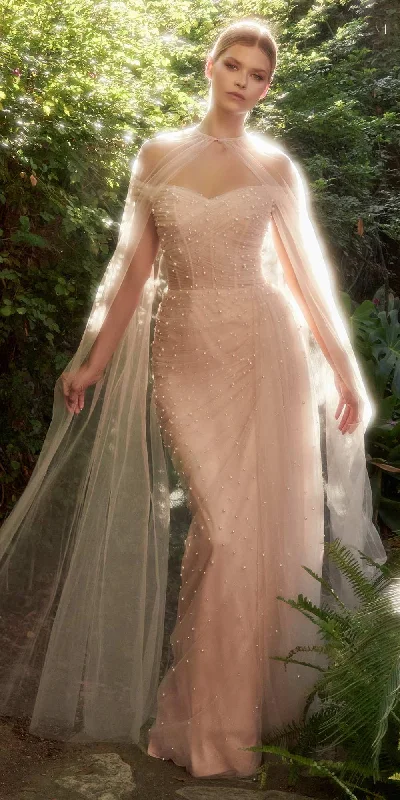 Andrea & Leo A1219 Floor Length Pearl Pleated Tulle Gown with Cape Tunics Hiking breathable Andrea & Leo A1219 Floor Length Pearl Pleated Tulle Gown with Cape Tunics Hiking breathable
