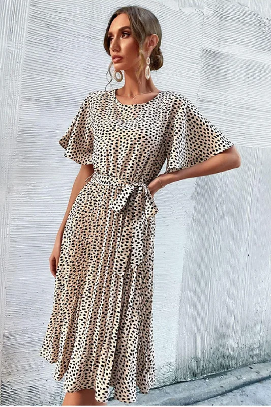 Animal Print Tie-Waist Pleated Dress Tunics Review highly