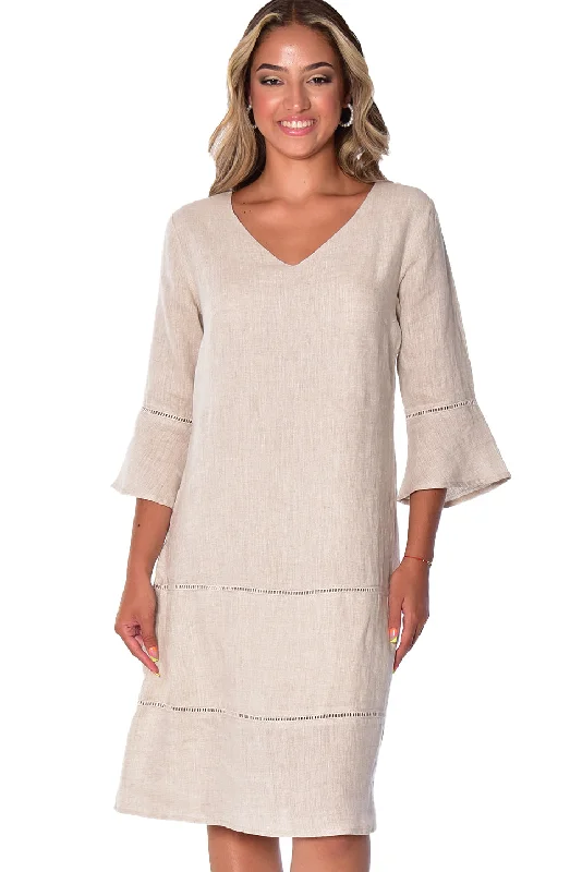 Azucar Ladies 3/4 Sleeves & Ruffled Hem Long Dress- LLWD2082 Tunics Silk luxurious