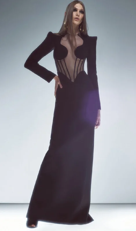 BLACK MESH CORSET DETAIL BANDAGE LONG DRESS Tunics Floral girly