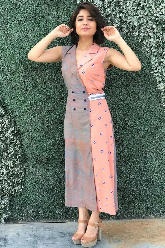 Block Printed And Bandhej Blazer Dress as seen on Shweta Tripathi Women's Plaid Suit