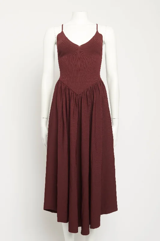 Burgundy Scoop Neck Dropped Waist Preowned Dress Tunics Spring floral