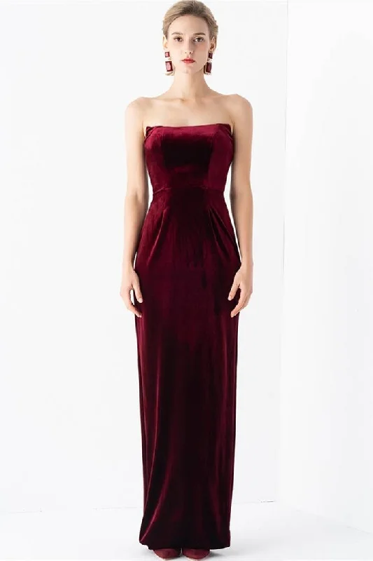 Burgundy Velvet Long Dress Tunics Prom sequined