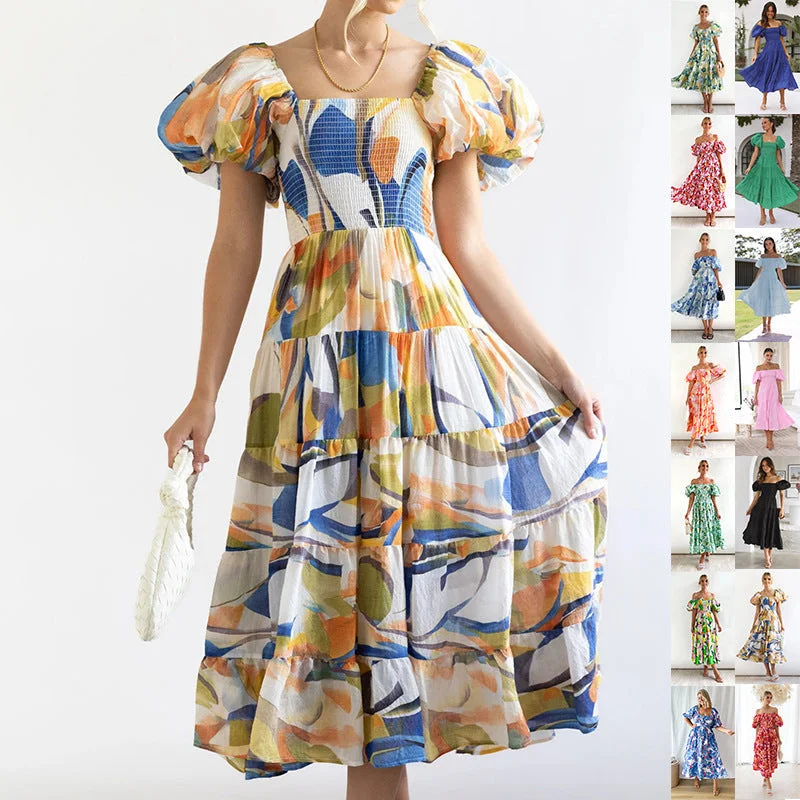 Casual Off The Shoulder Floral Print Long Dresses Tunics Stylish modern
