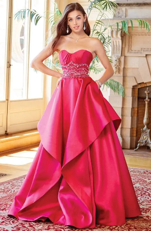 Clarisse - Strapless Beaded Waist Ruffled Ballgown 3478 Tunics Mesh breathable