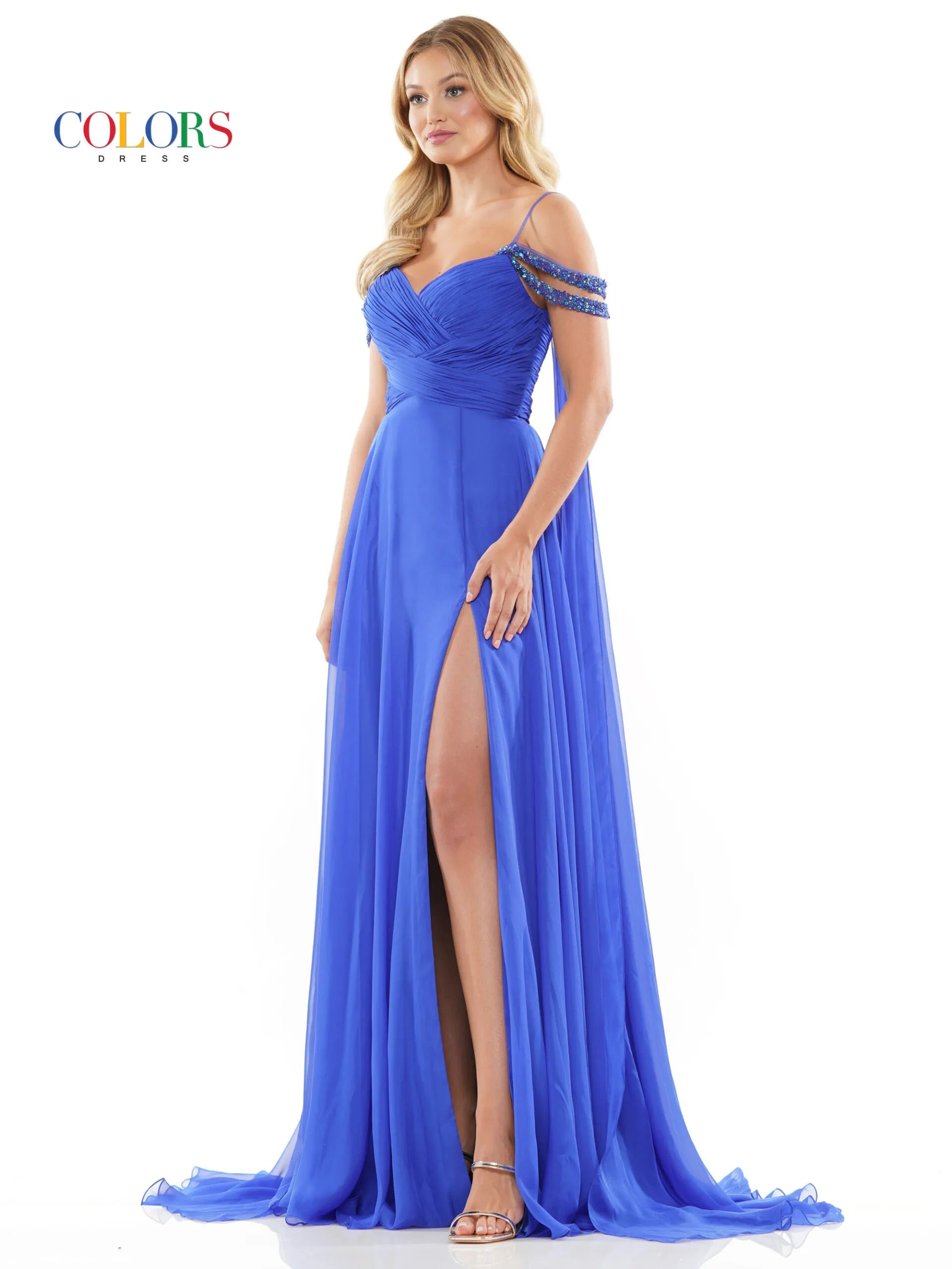 Colors Dress 3101 A Line Chiffon Pageant Dress Cape Maxi Slit Prom Gown off the shoulder straps Tunics Fleece cozy Colors Dress 3101 A Line Chiffon Pageant Dress Cape Maxi Slit Prom Gown off the shoulder straps Tunics Fleece cozy