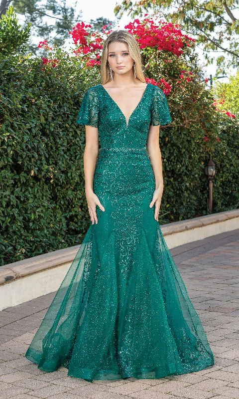 Sequin-Embellished Long Cape-Sleeved Formal Gown Tunics Sophisticated sleek