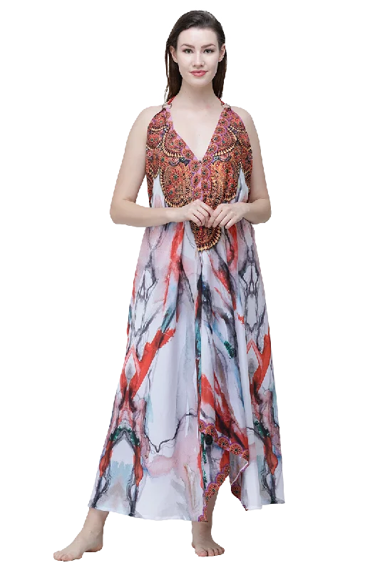 Silky Long Dress Crew Neckline Sporty