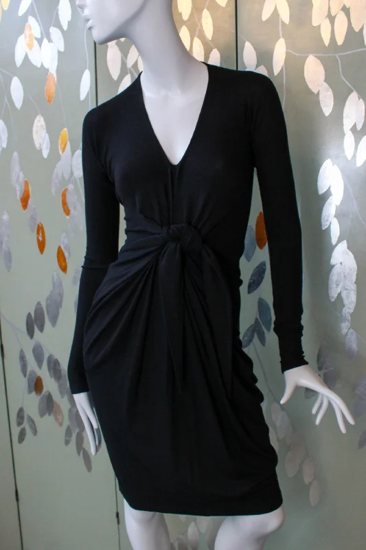 Donna Karan New York Black Knit Dress with Waist Tie, Small Tunics Polka dots