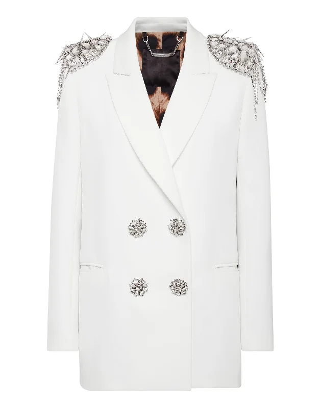 Double-Breasted Blazer with Crystals Women's Elegant Jacket