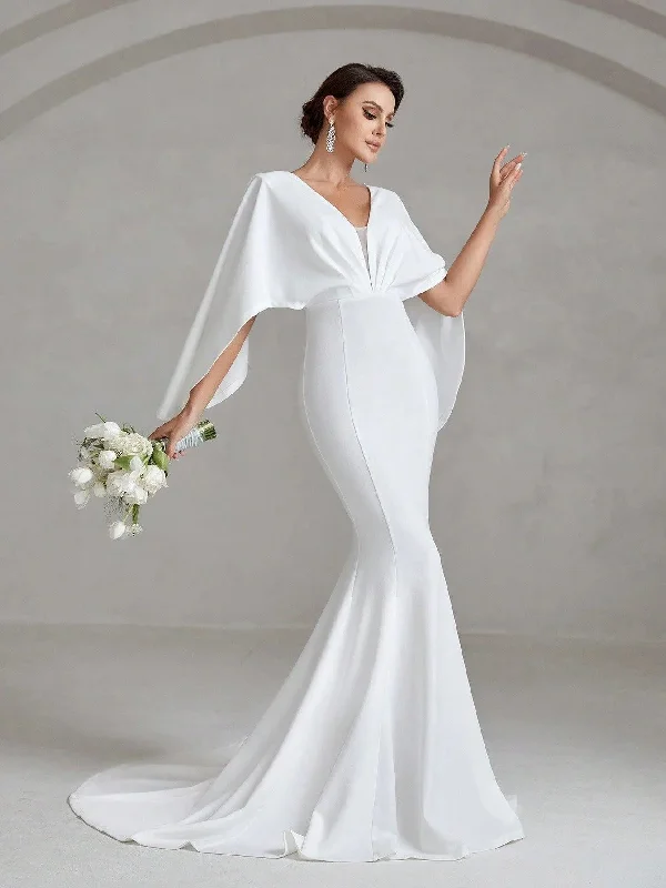 Elegant Cape Sleeves Mermaid Hem Wedding Dress Tunics New arrival