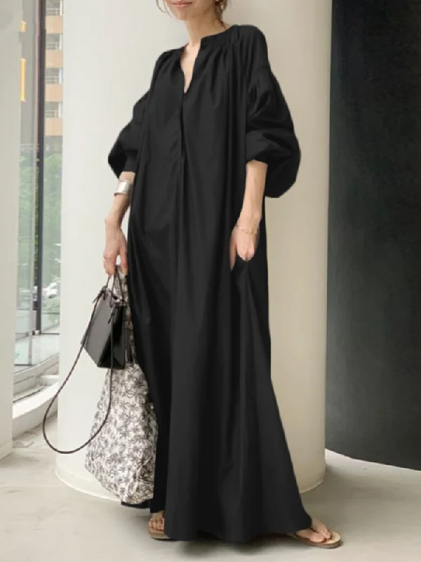 Elegant Solid Color Cotton Long Dress Off-the-shoulder Chic Trendy
