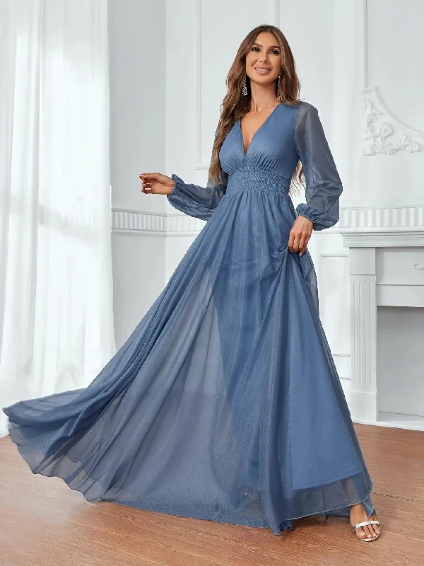 Elegant Shirred Waist Maxi A Line Dress Tunics Canvas sturdy