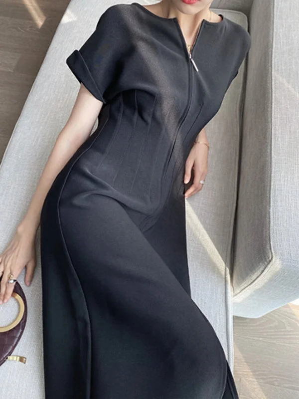 Fashion Zipper Slim White Evening Party Long Dress Floral Print girly