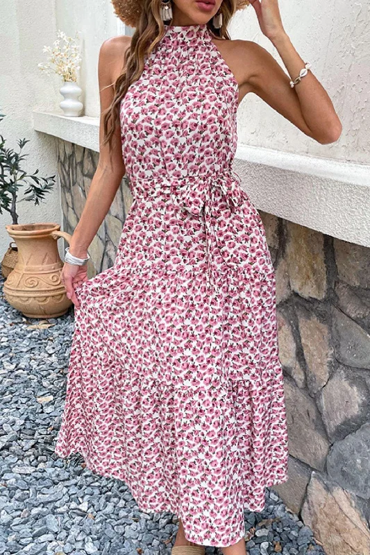Floral Tie-Waist Tiered Dress Tunics Versatile stylish