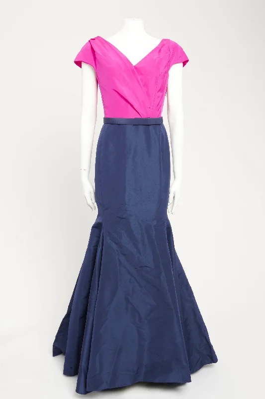 Fuchsia and Navy Silk Preowned Long Dress Tunics Occasion special