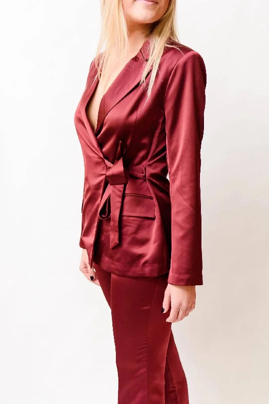 Glenda Satin Blazer In Burgundy Women's Custom Jacket