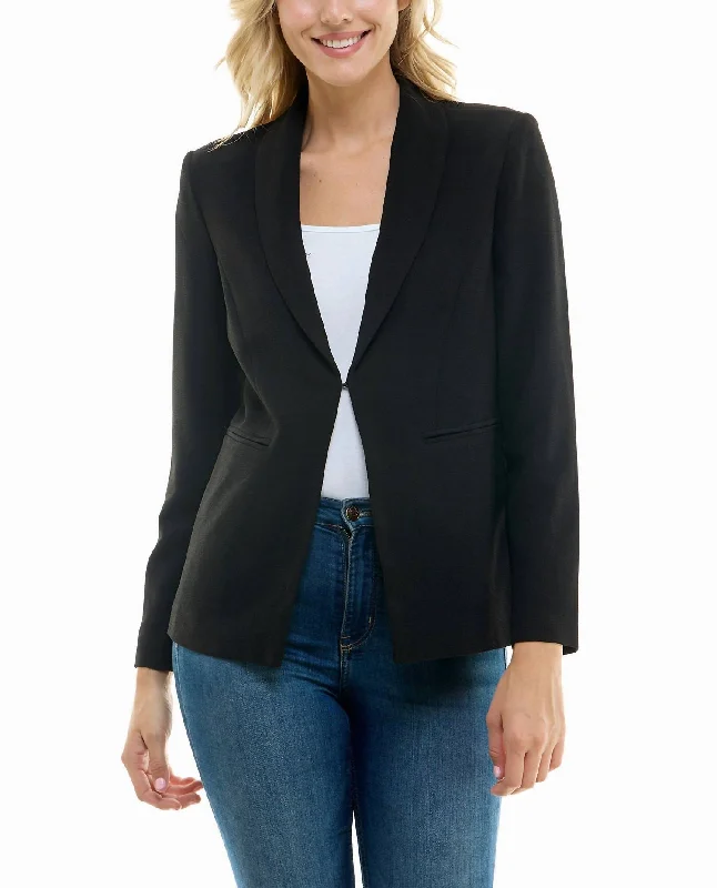 Isla Stretch Crepe One Button Blazer In Very Black Women's Leather Blazer