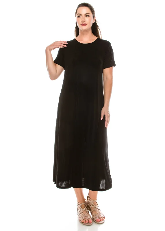 Plus Size Stretchy Long Dress Short Sleeve- 70002BN-SXS1 Tunics Running lightweight