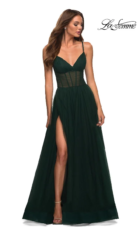 Long La Femme Prom Dress with Sheer Corset Waist Tunics Luxurious high-end