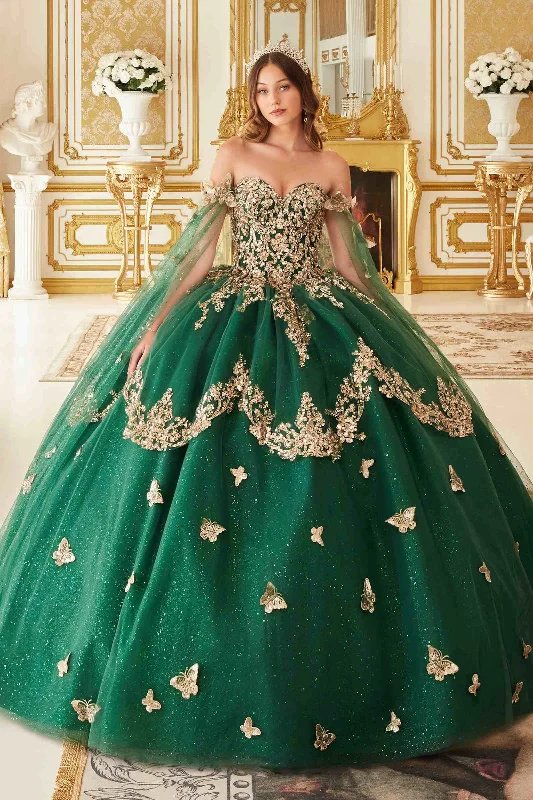 Ladivine 15721 Long Strapless Tulle Cape Sleeve Ball Gown Tunics Office stylish