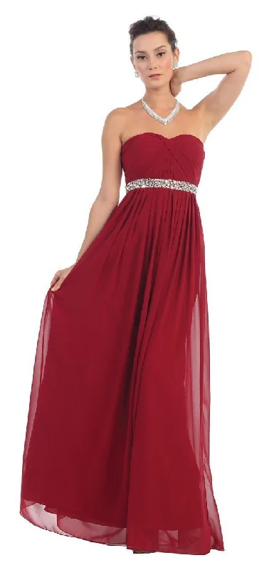May Queen - MQ-1169SC Jeweled Waist Chiffon Long Dress Cowl Neckline Elegant