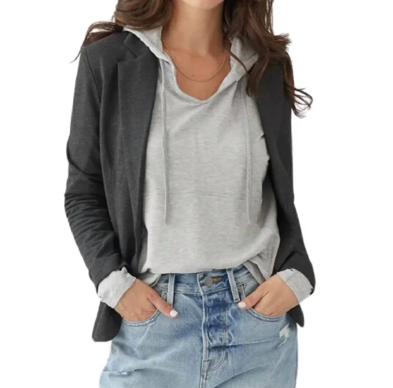 One Button Blazer In Cuir Women's Handmade Blazer