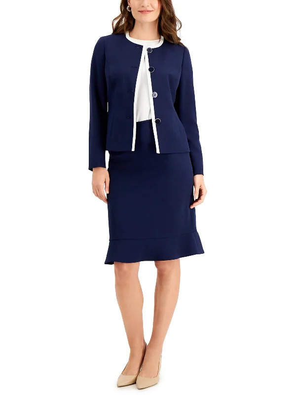 Petites Womens Contrast Trim Business Collarless Blazer Women's Stripe Blazer