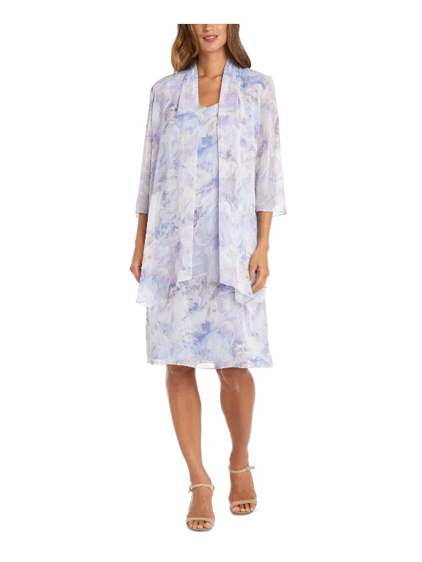 Petites Womens Floral Print Metallic Open-Front Blazer Cotton Blend Blazer