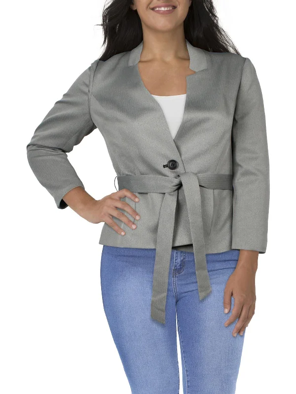 Petites Womens Herringbone Polyester One-Button Blazer Women's Banquet Suit